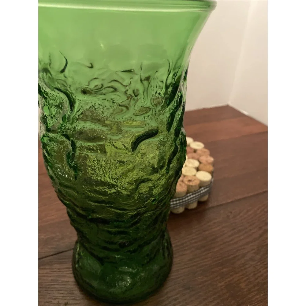 EO Brody Green‎ Crinkle Glass Vase Made In USA Ohio